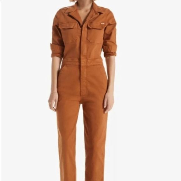 Free People Mother The Fixer Jumpsuit Coverall Denim Utility Pockets Brown - Picture 4 of 7